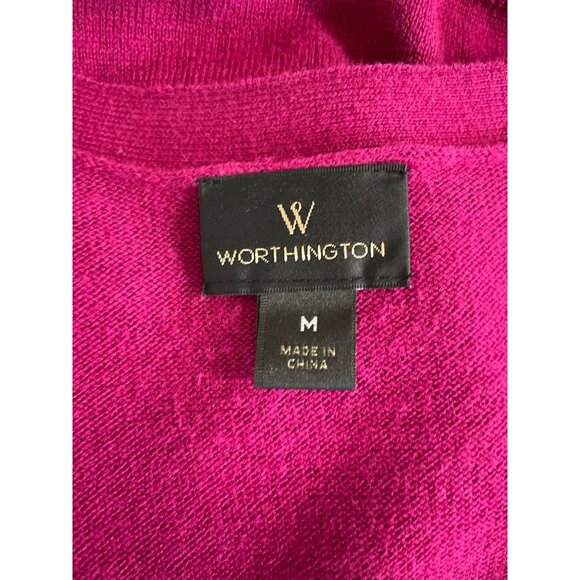 Worthington Magenta Cardigan Sweater Button Cuff Detail Womens Size Medium - Picture 7 of 8